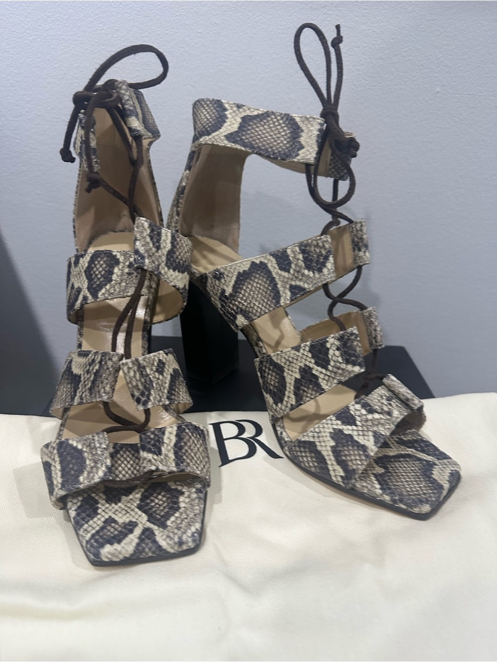 Banana Republic Snake-Print Strappy Block Heel Sandals - Beige & Black